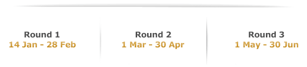 Round 1  14 Jan - 28 Feb   Round 2  1 Mar - 30 Apr   Round 3  1 May - 30 Jun