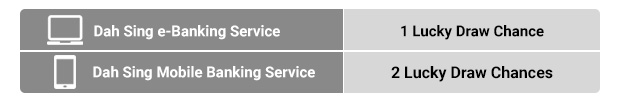 Dah Sing e-Banking Service - 1 Lucky Draw Chance. Dah Sing Mobile Banking  Service - 2 Lucky Draw Chances