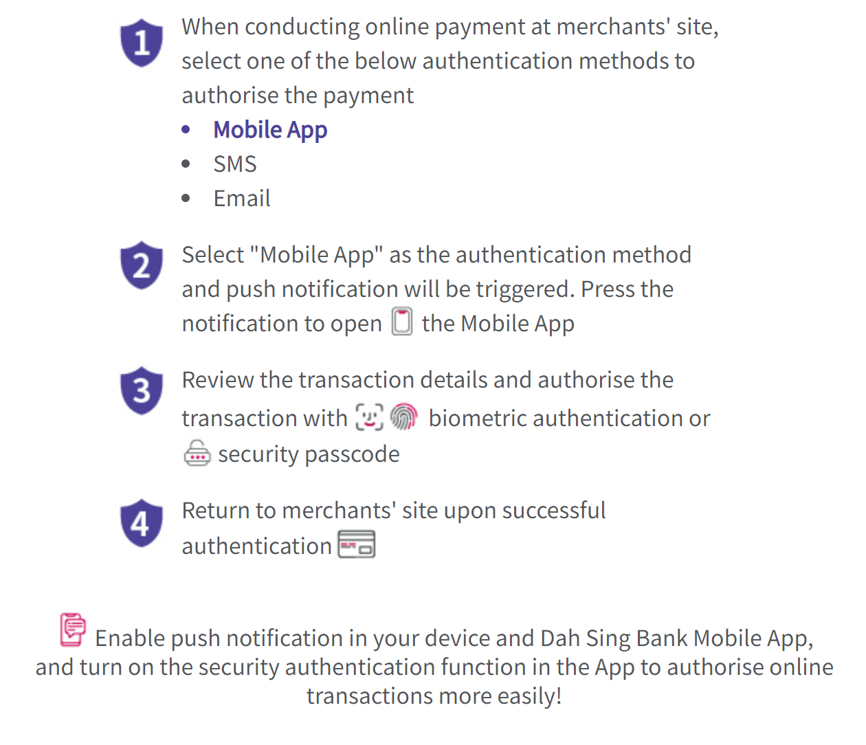 New authentication functions on Dah Sing Bank Mobile App