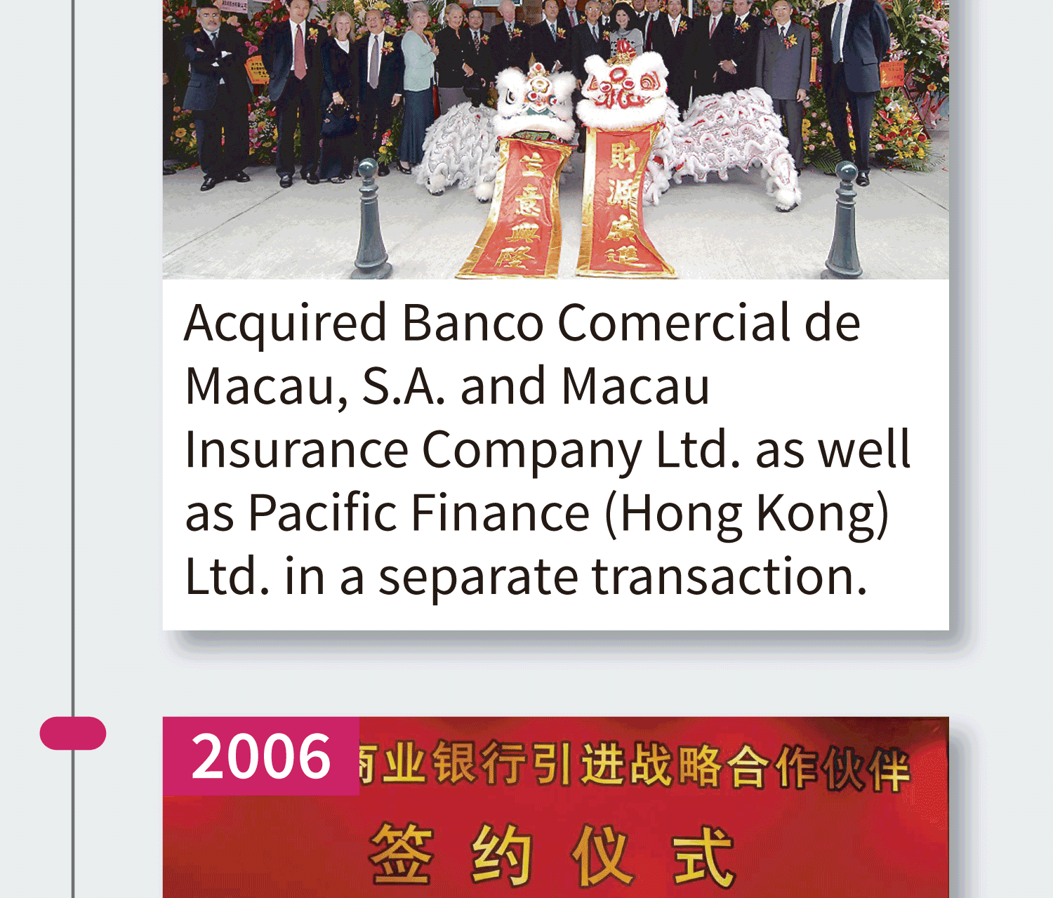 2005 Acquired several financial entities in Macau