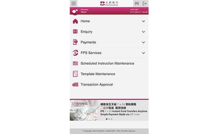 Maker is now logged into 328 Business Mobile Banking successfully.