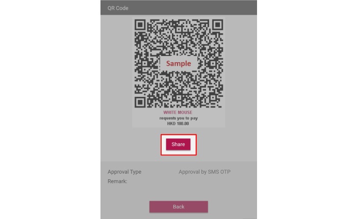 Approver can tap Share to send out the QR code generated to different platforms on the mobile device after approval.