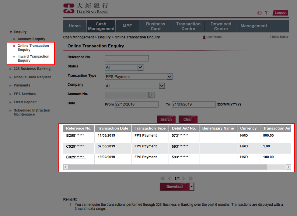 Check the details of the following fund transfer transactions