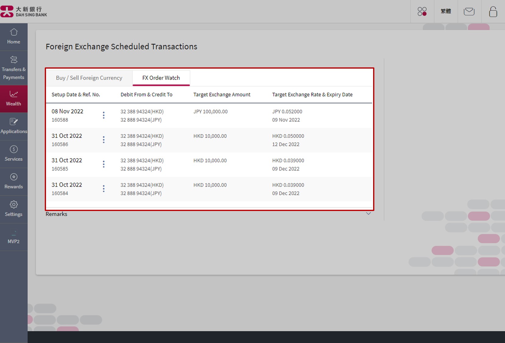 Select the instruction to delete under FX Order Watch tab.