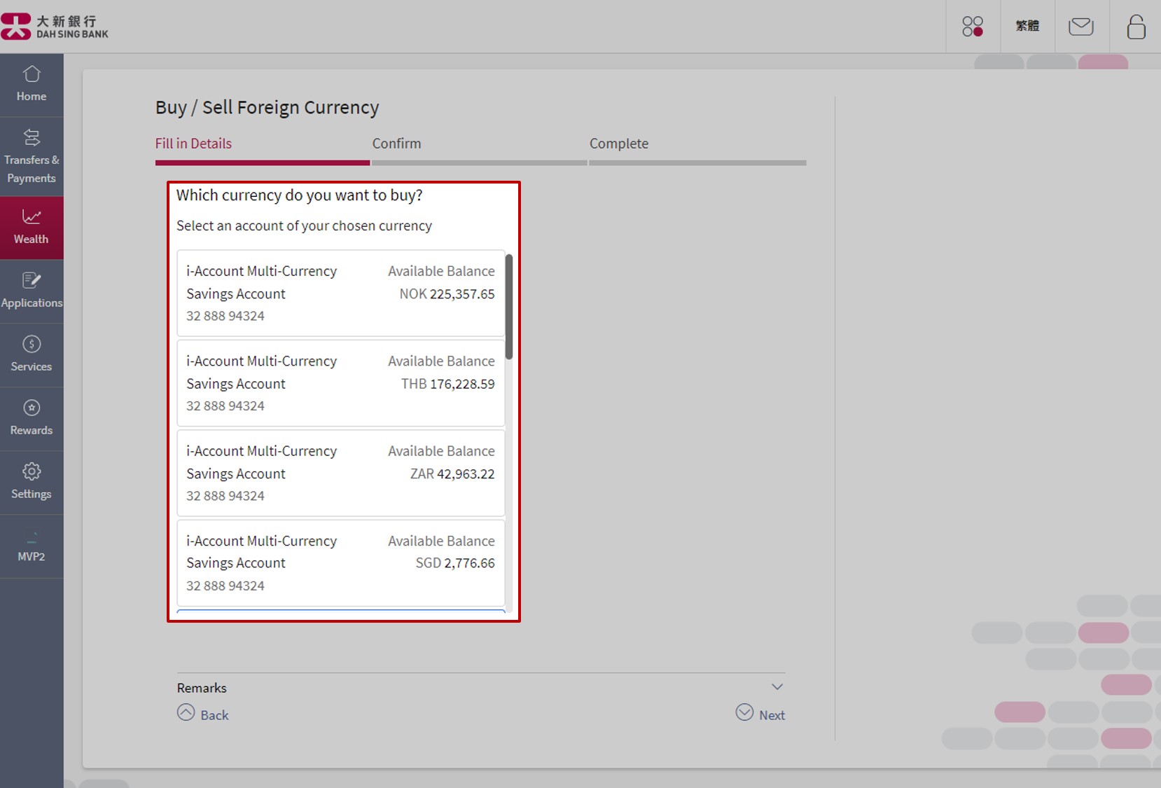 Select the corresponding credit account.